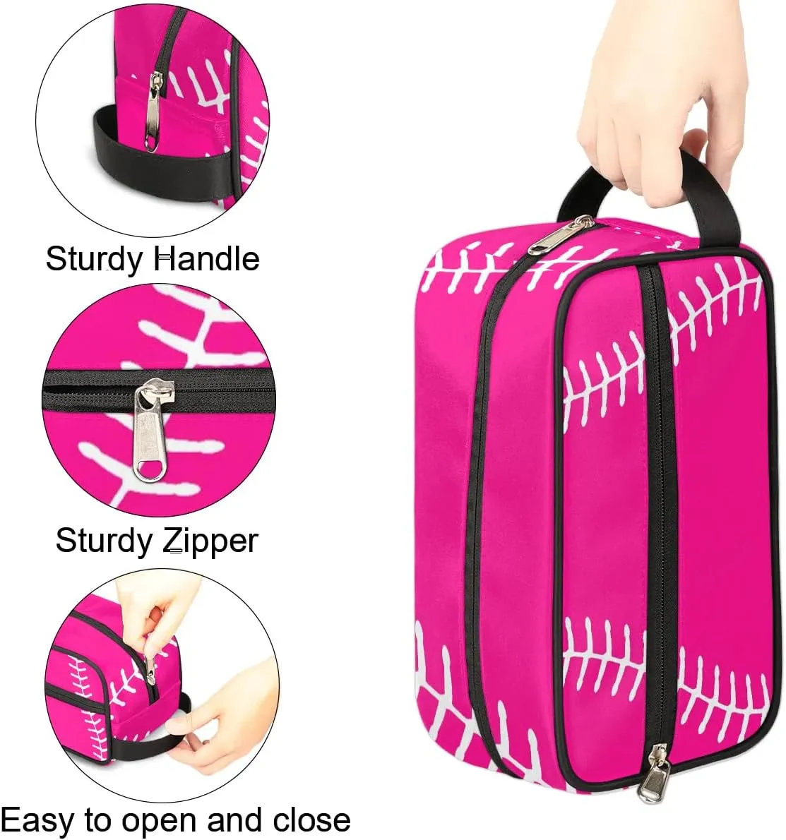 Kids Travel Toiletry Bag for Boys Pink Baseball Waterproof Hanging Dopp Kit for Men, Shaving Bag with Large Capacity for Travel, Sports, Shower