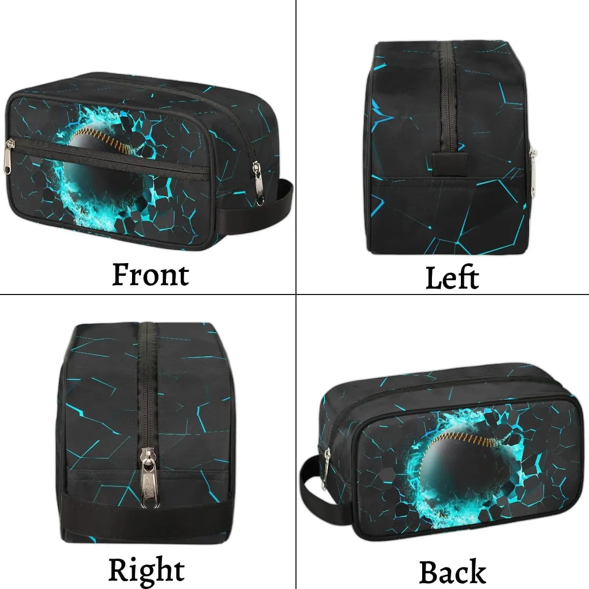 Kids Travel Toiletry Bag for Boys Teens, Black and Gold 3D Baseball Waterproof Hanging Dopp Kit Wash Bag with Large Capacity for Travel, Sports, Shower