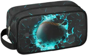 Kids Travel Toiletry Bag for Boys Teens, Black and Gold 3D Baseball Waterproof Hanging Dopp Kit Wash Bag with Large Capacity for Travel, Sports, Shower