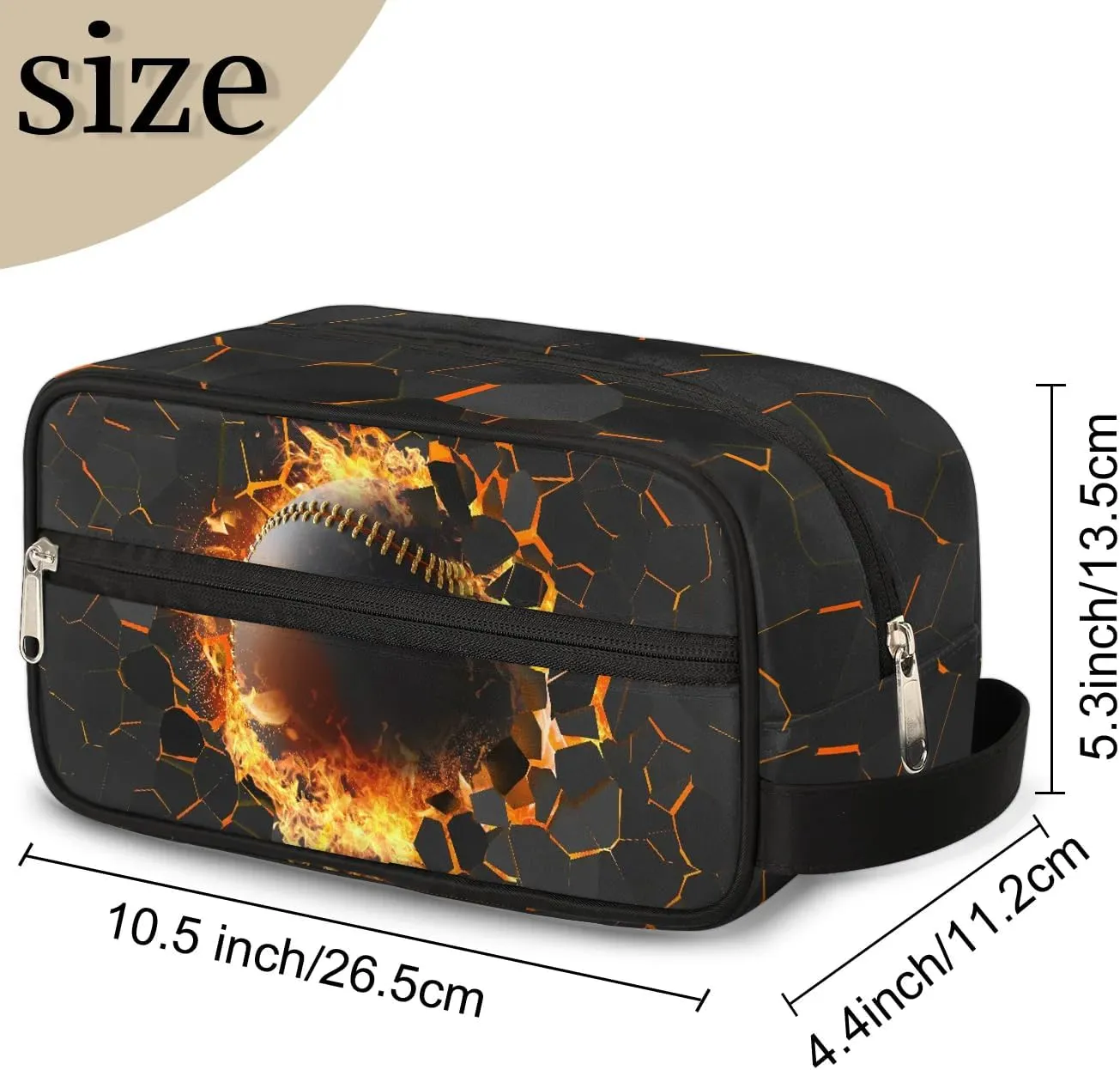 Kids Travel Toiletry Bag for Boys Teens, Black Gold Baseball Waterproof Hanging Dopp Kit Wash Bag with Large Capacity for Travel, Sports, Shower