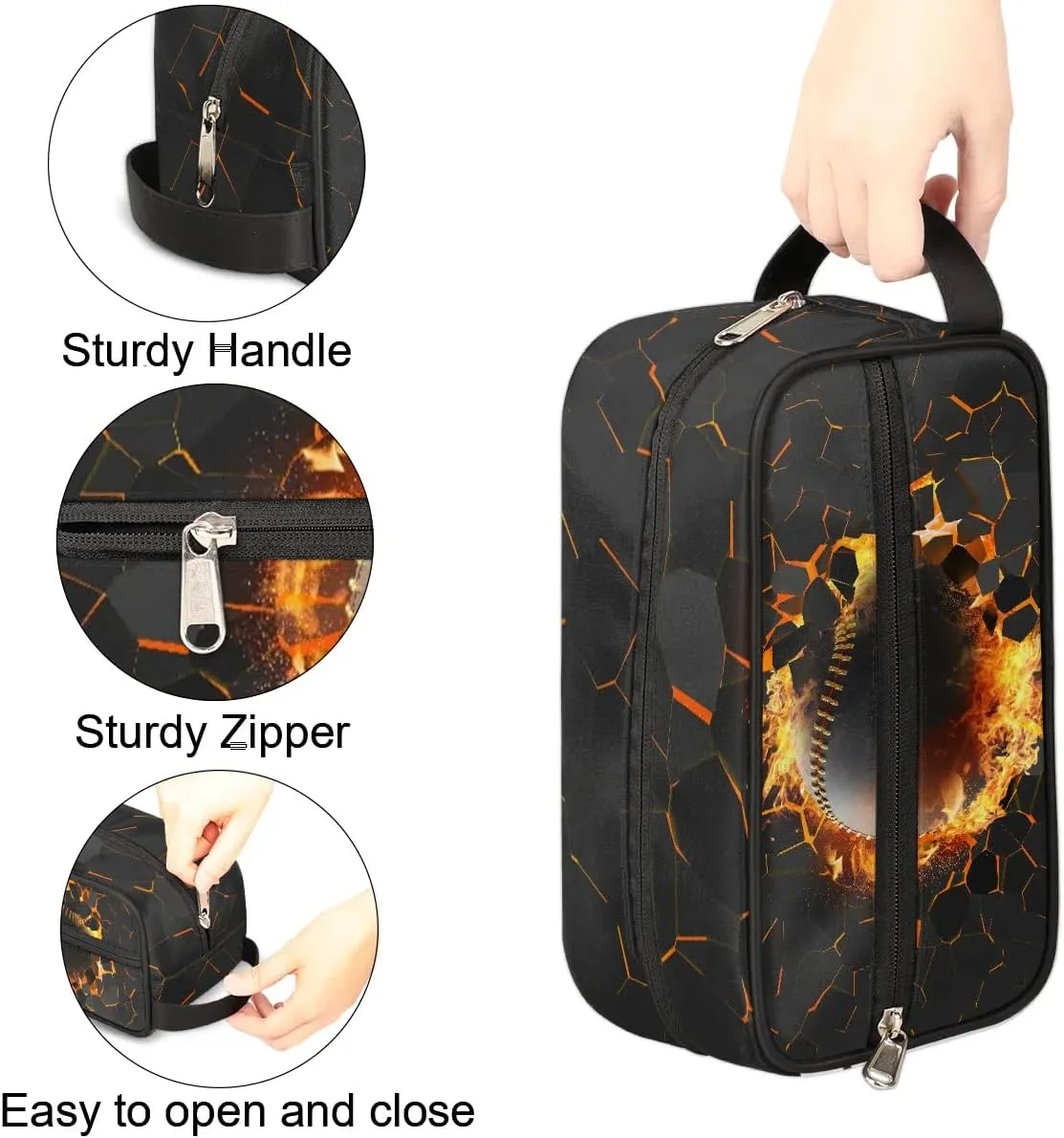 Kids Travel Toiletry Bag for Boys Teens, Black Gold Baseball Waterproof Hanging Dopp Kit Wash Bag with Large Capacity for Travel, Sports, Shower