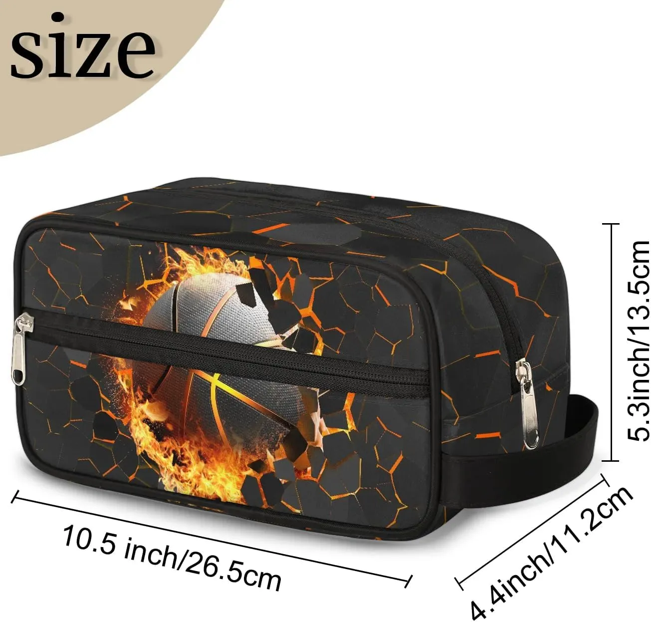 Kids Travel Toiletry Bag for Boys Teens, Black Gold Basketball Waterproof Hanging Dopp Kit Wash Bag with Large Capacity for Travel, Sports, Shower