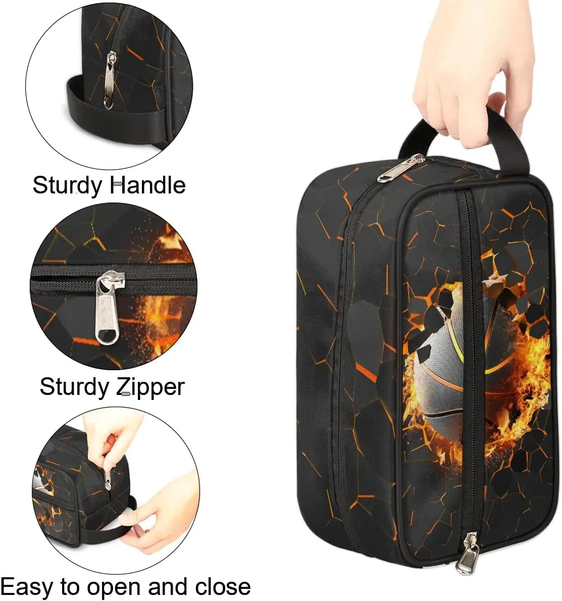 Kids Travel Toiletry Bag for Boys Teens, Black Gold Basketball Waterproof Hanging Dopp Kit Wash Bag with Large Capacity for Travel, Sports, Shower