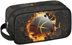 Kids Travel Toiletry Bag for Boys Teens, Black Gold Basketball Waterproof Hanging Dopp Kit Wash Bag with Large Capacity for Travel, Sports, Shower