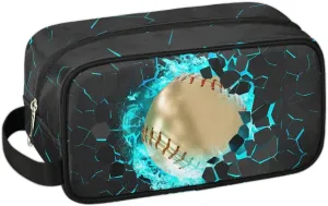 Kids Travel Toiletry Bag for Boys Teens, Gold 3D Baseball Waterproof Hanging Dopp Kit Wash Bag with Large Capacity for Travel, Sports, Shower