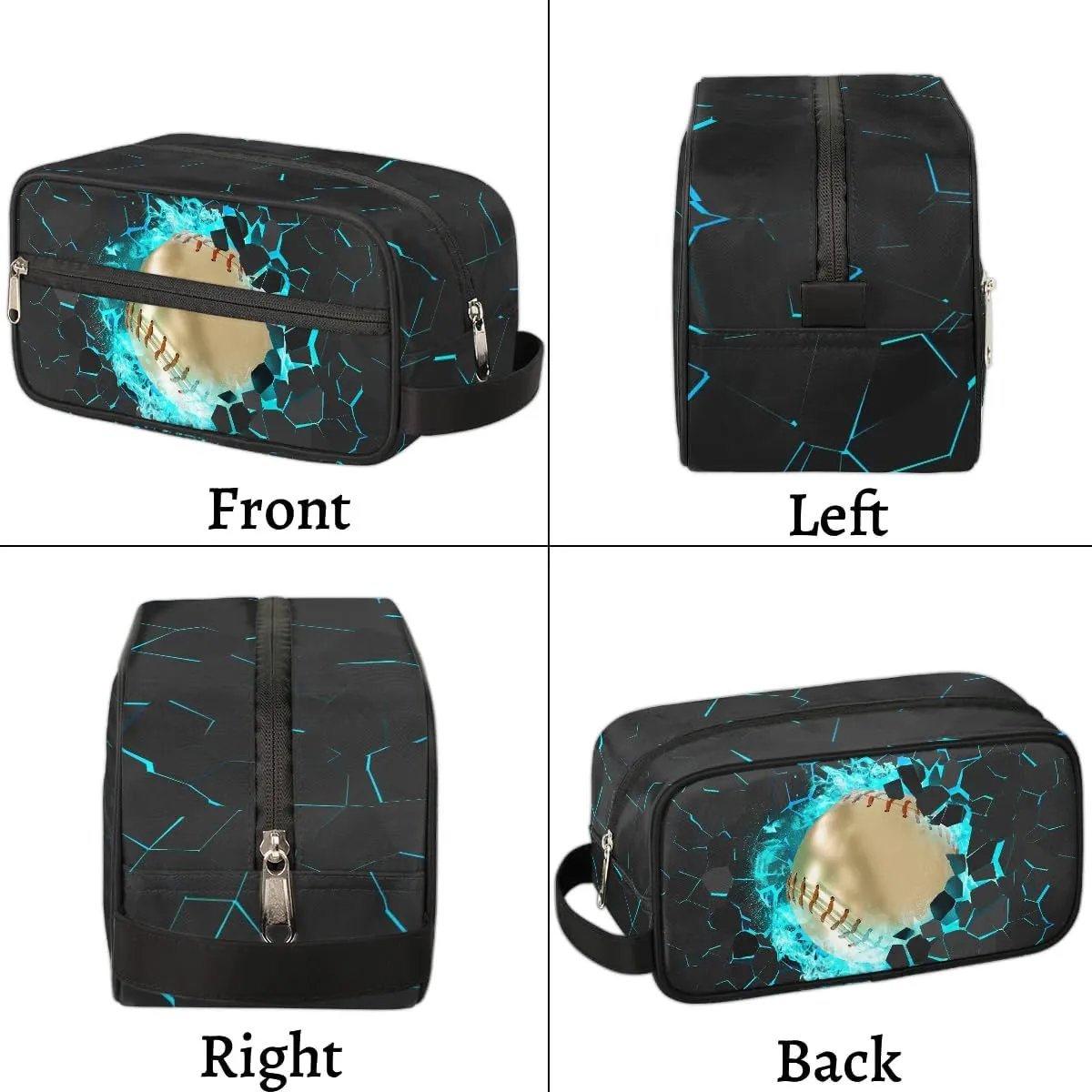 Kids Travel Toiletry Bag for Boys Teens, Gold 3D Baseball Waterproof Hanging Dopp Kit Wash Bag with Large Capacity for Travel, Sports, Shower