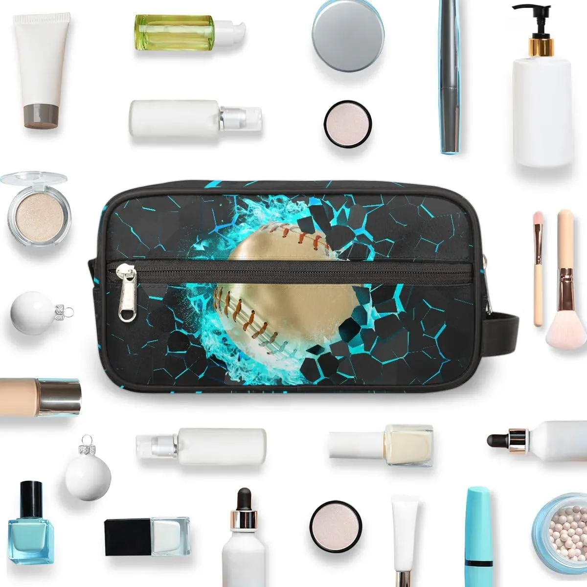 Kids Travel Toiletry Bag for Boys Teens, Gold 3D Baseball Waterproof Hanging Dopp Kit Wash Bag with Large Capacity for Travel, Sports, Shower