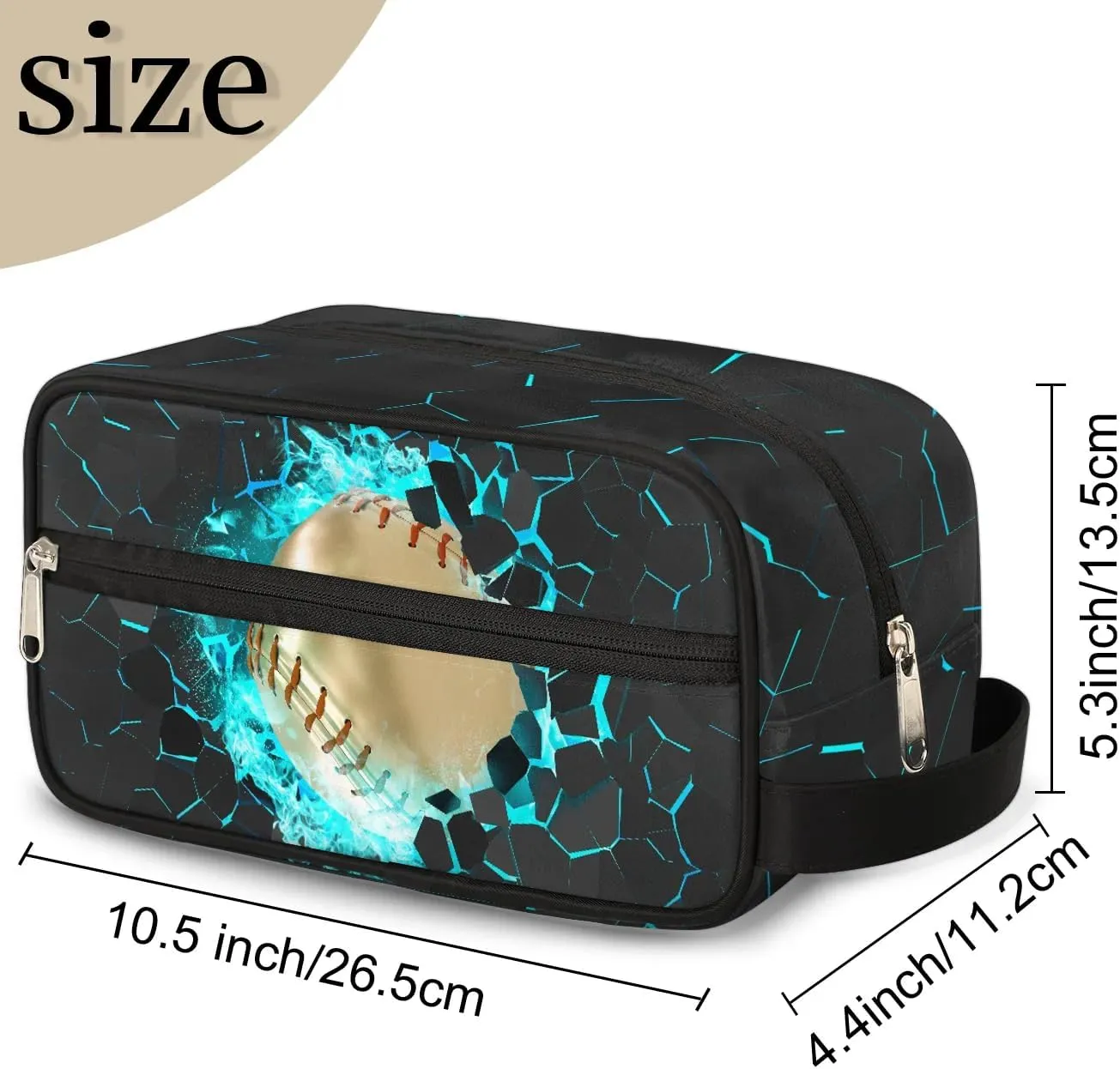 Kids Travel Toiletry Bag for Boys Teens, Gold 3D Baseball Waterproof Hanging Dopp Kit Wash Bag with Large Capacity for Travel, Sports, Shower