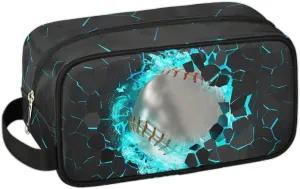 Kids Travel Toiletry Bag for Boys Teens, White 3D Baseball Waterproof Hanging Dopp Kit Wash Bag with Large Capacity for Travel, Sports, Shower