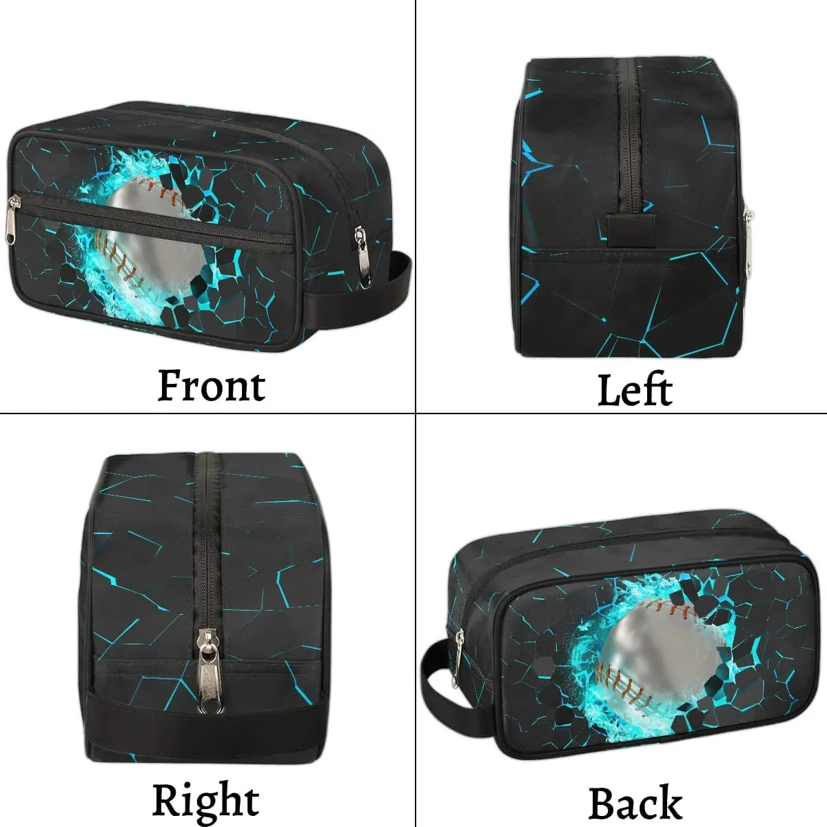 Kids Travel Toiletry Bag for Boys Teens, White 3D Baseball Waterproof Hanging Dopp Kit Wash Bag with Large Capacity for Travel, Sports, Shower
