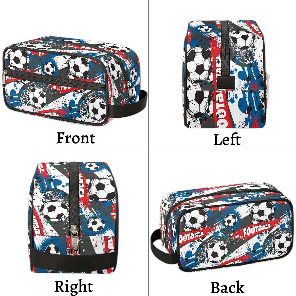 Kids Travel Toiletry Bag for Boys, Waterproof Hanging Dopp Kit Blue Soccer Ball Wash Bag with Large Capacity for Travel, Sports, Shower
