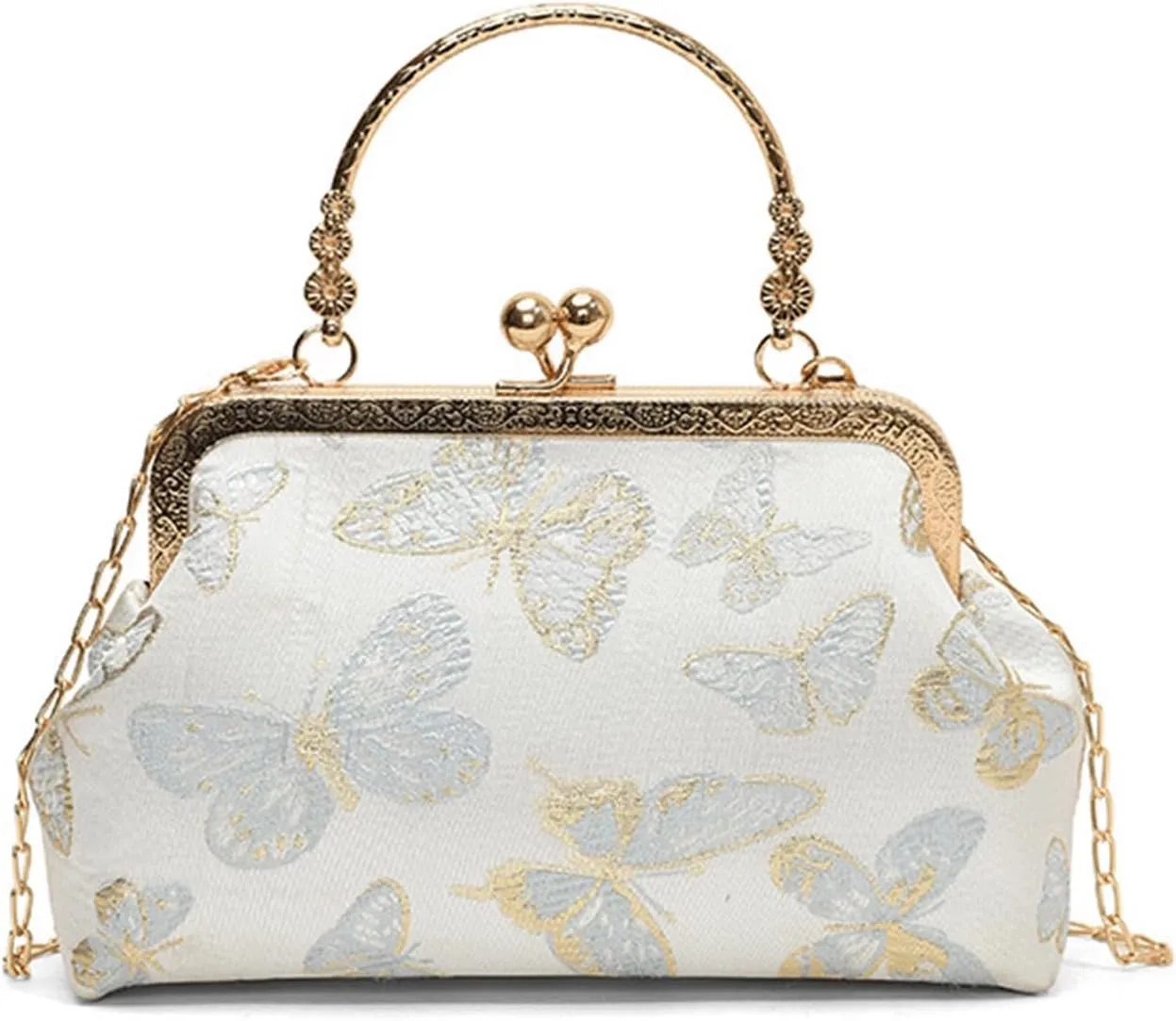 Kiss Lock Purse and Handbag for Women Floral Embroidered Crossbody Bag Kiss Clasp Handbags Medium Tote Shoulder Bags