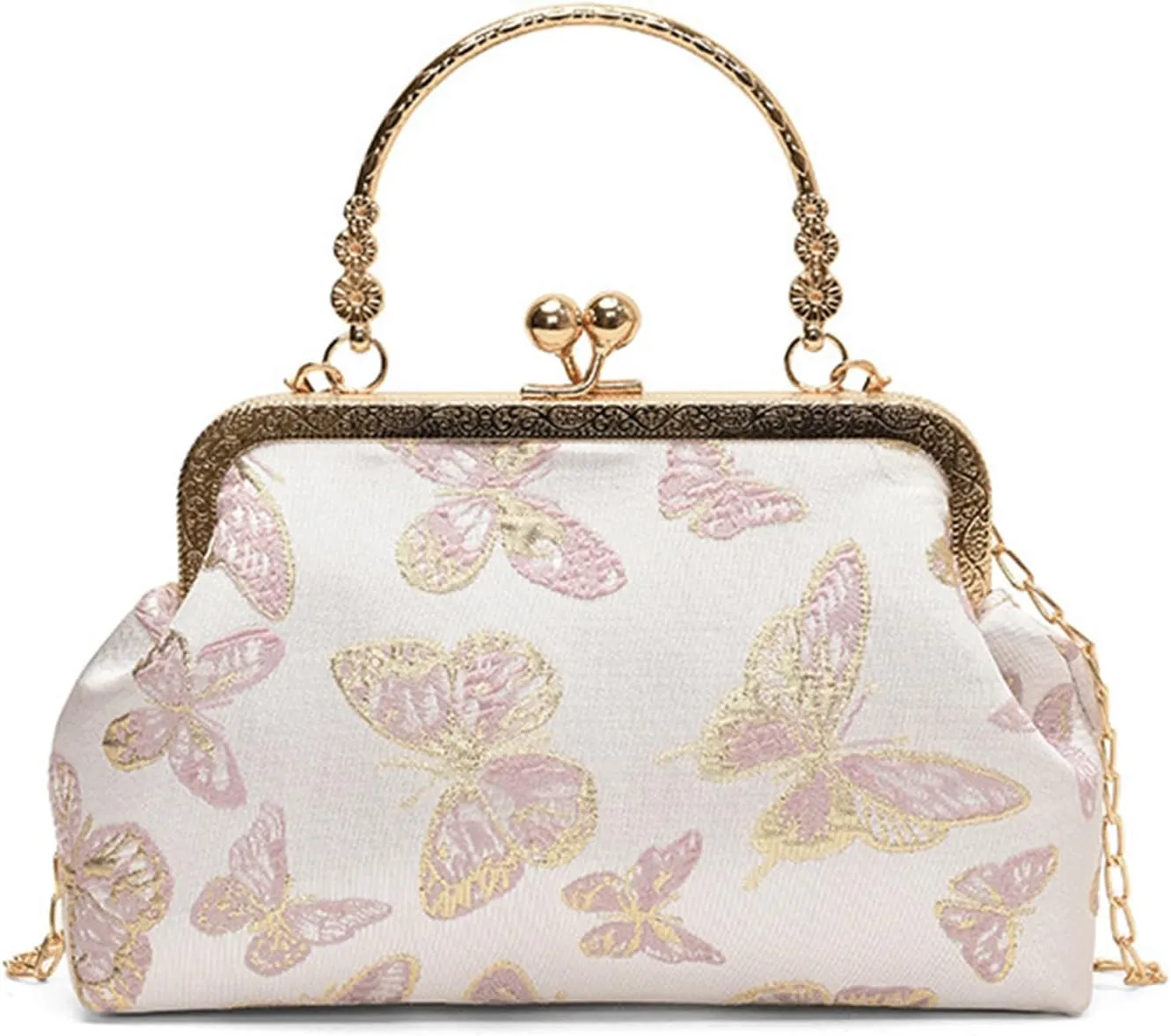 Kiss Lock Purse and Handbag for Women Floral Embroidered Crossbody Bag Kiss Clasp Handbags Medium Tote Shoulder Bags