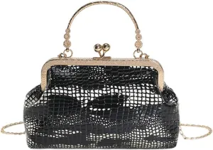 Kiss Lock Purse and Handbag for Women Glitter PU Crossbody Bag Medium Handbags Trendy Kiss Clasp Tote Shoulder Bags