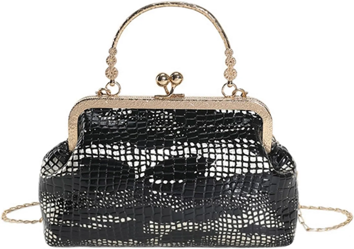 Kiss Lock Purse and Handbag for Women Glitter PU Crossbody Bag Medium Handbags Trendy Kiss Clasp Tote Shoulder Bags