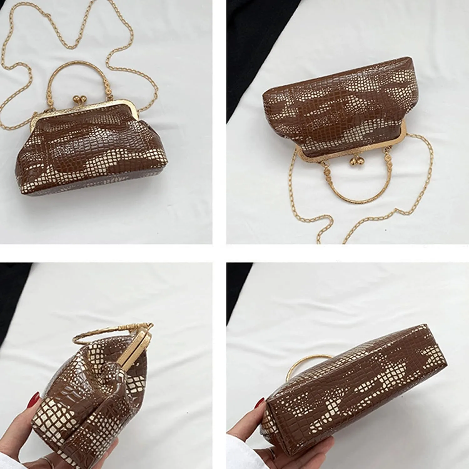 Kiss Lock Purse and Handbag for Women Glitter PU Crossbody Bag Medium Handbags Trendy Kiss Clasp Tote Shoulder Bags