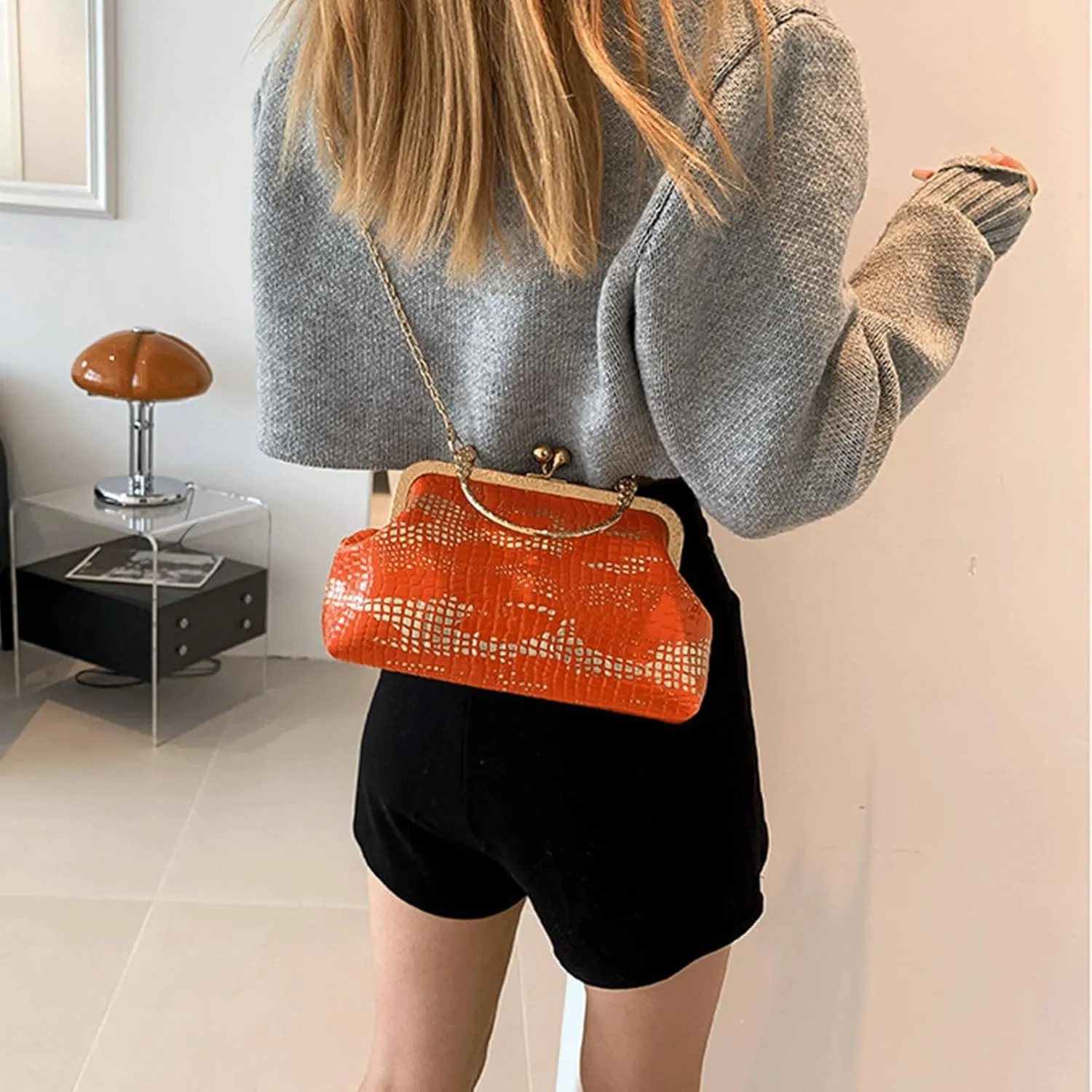 Kiss Lock Purse and Handbag for Women Glitter PU Crossbody Bag Medium Handbags Trendy Kiss Clasp Tote Shoulder Bags
