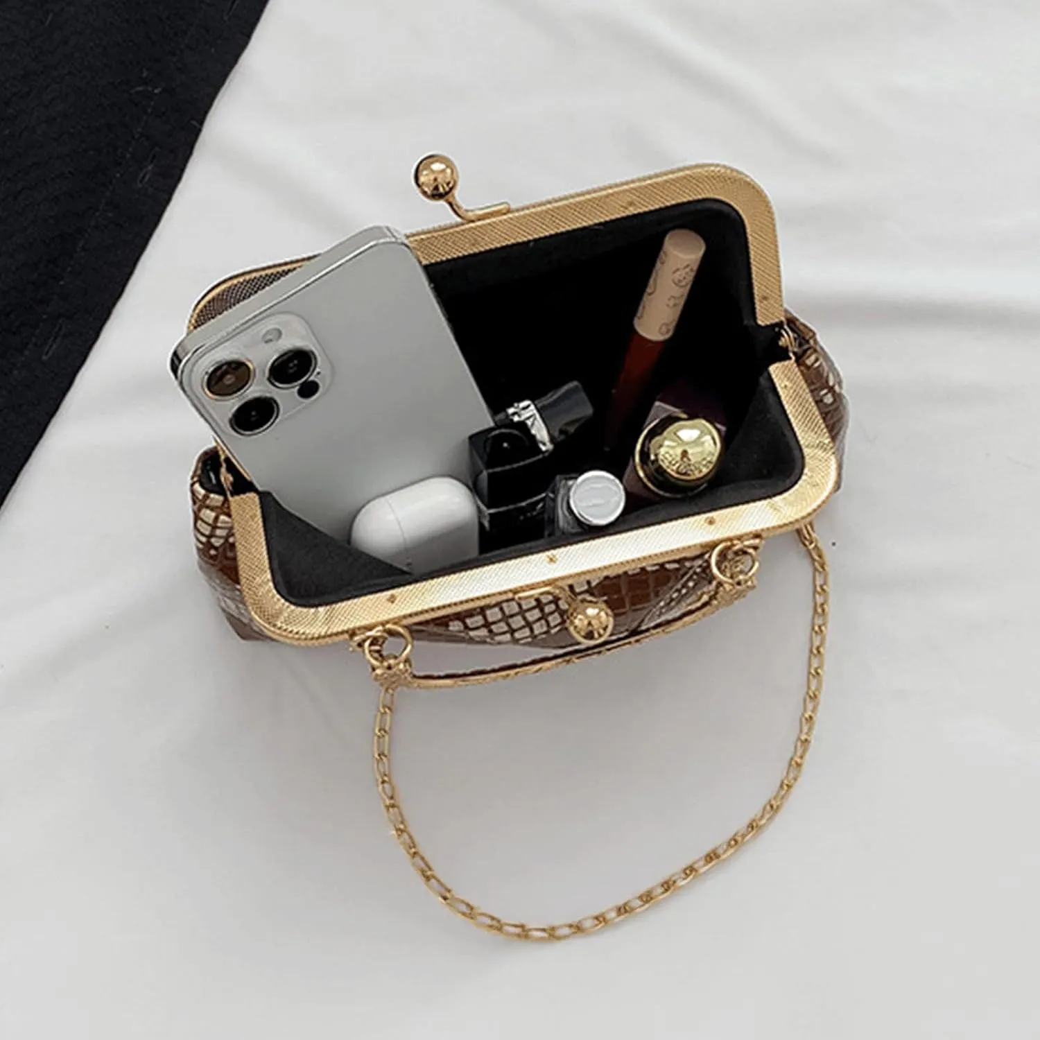Kiss Lock Purse and Handbag for Women Glitter PU Crossbody Bag Medium Handbags Trendy Kiss Clasp Tote Shoulder Bags