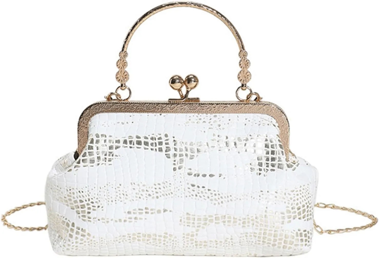 Kiss Lock Purse and Handbag for Women Glitter PU Crossbody Bag Medium Handbags Trendy Kiss Clasp Tote Shoulder Bags