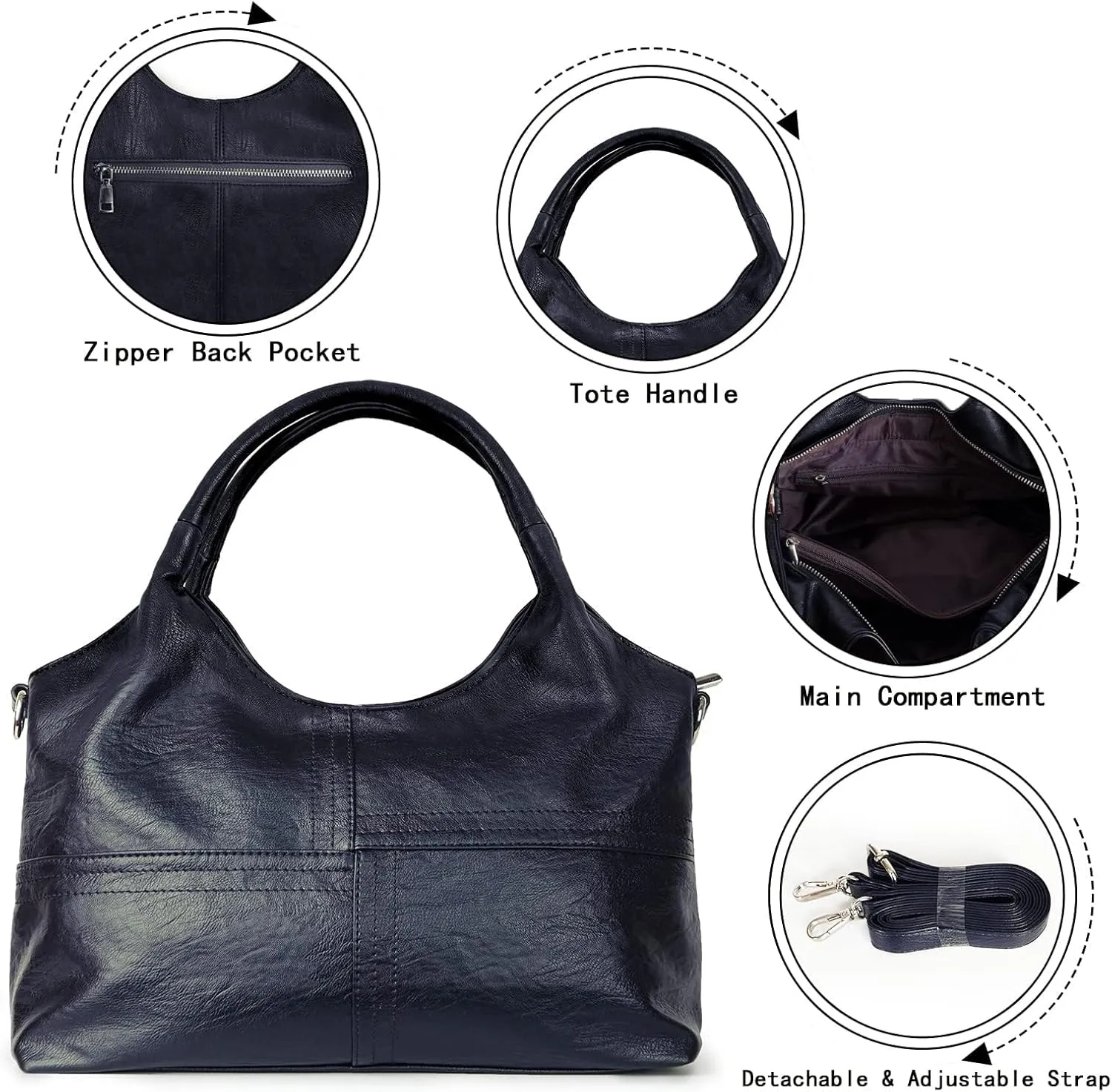 KOGTLA Vegan Leather Purses for Women with Detachable Satchel Strap, Ladies Handbags, Tote Hobo Bags with Top Handle