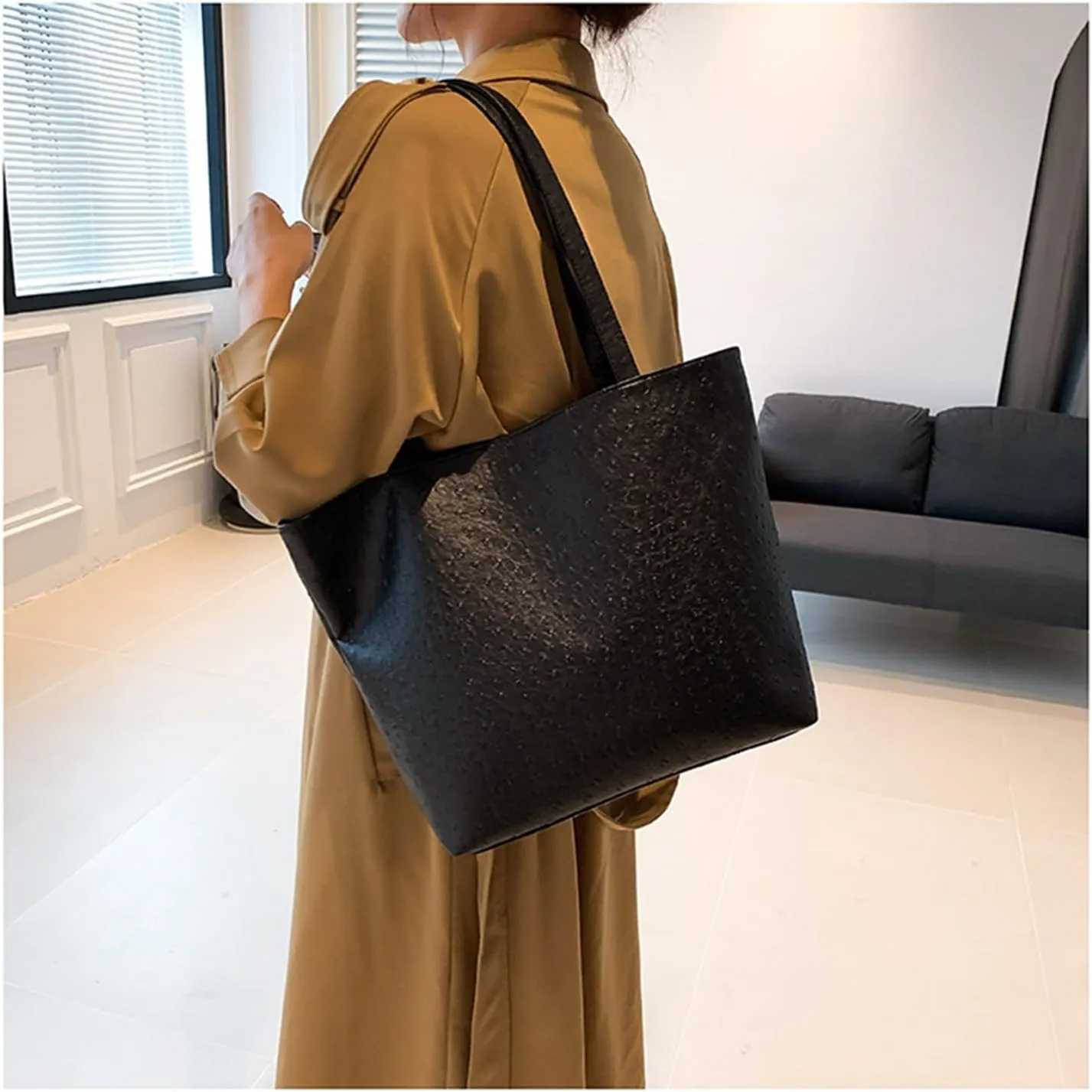 Ladies PU Leather Tote Bags Leather Bucket Top Handle Handbag Hobo Bags Shoulder Bags Large Hobo Purse for Work Travel (Blue)