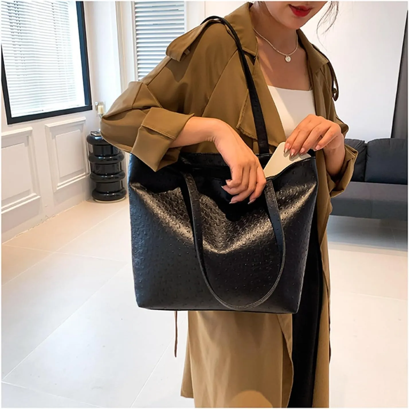 Ladies PU Leather Tote Bags Leather Bucket Top Handle Handbag Hobo Bags Shoulder Bags Large Hobo Purse for Work Travel (Blue)