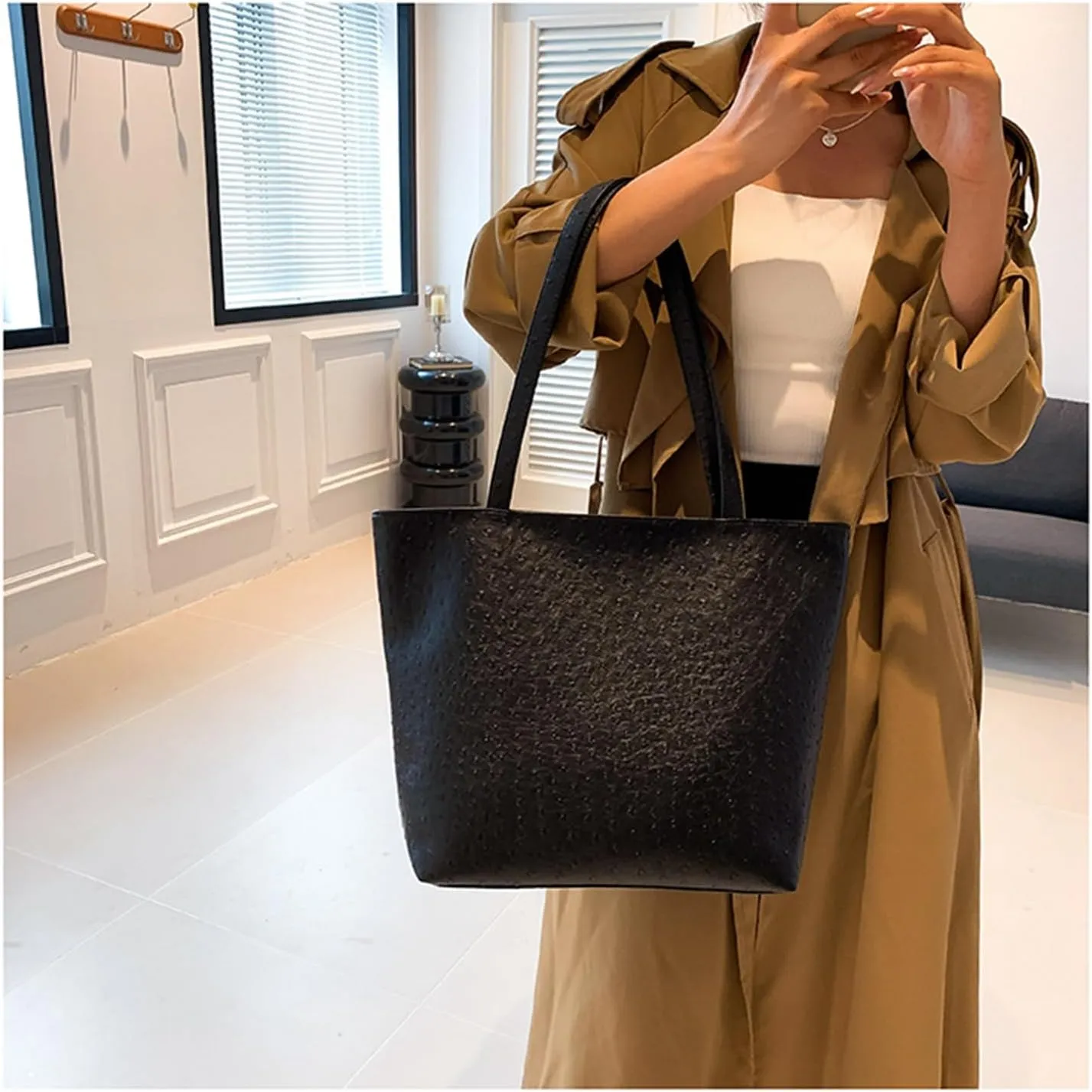 Ladies PU Leather Tote Bags Leather Bucket Top Handle Handbag Hobo Bags Shoulder Bags Large Hobo Purse for Work Travel (Blue)