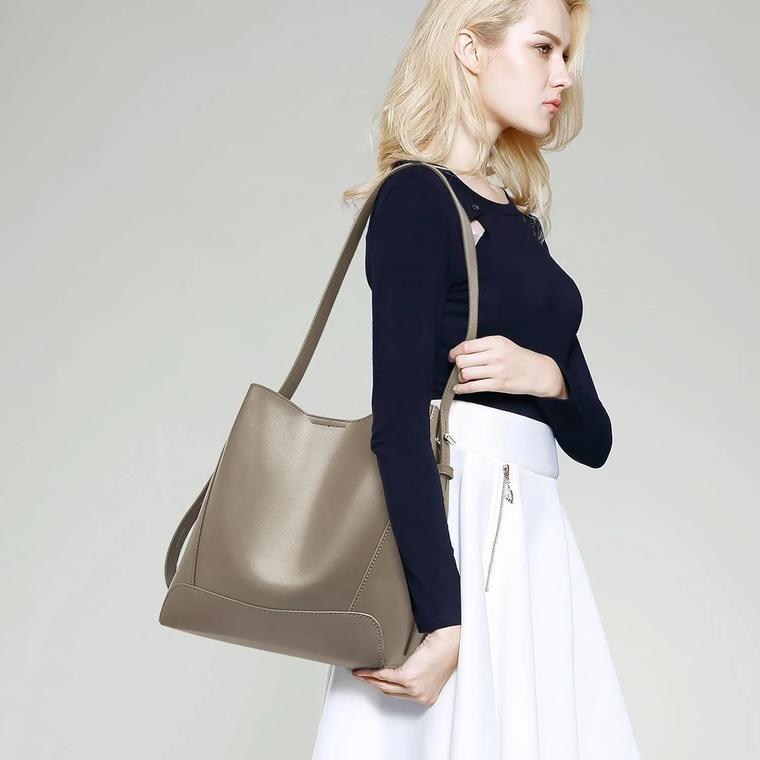 Lady Women Hobo Bucket Bag Split Leather Fashion Shoulder Bags Large Capacity Handbag Wide Adjustable Strap Female Bags