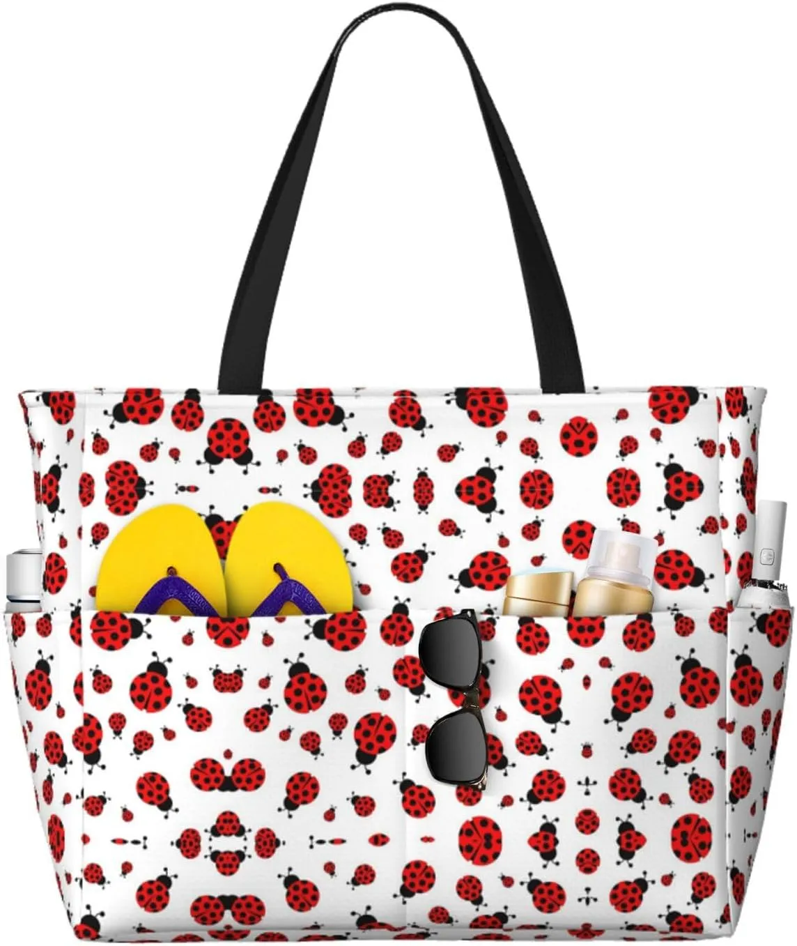 Ladybug Print Large Capacity Beach Travel Bag Spacious And Durable Tote For Beach, Travel, And More!