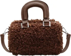 Lamb Wool Crossbody Handbags for Women Fuzzy Purses for Women Vintage Boston Bag Satchel Purse Shoulder Bag Hobo Bag