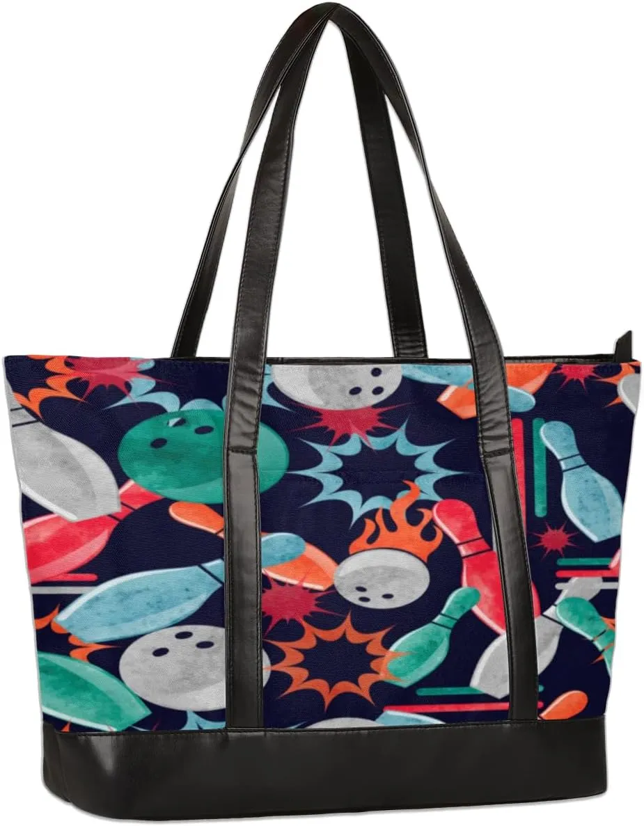 Laptop Tote Bag for Women 15.6 inch Bowling Computer Bag Handbags Bowling Large Lightweight Work Tote Bag with Zipper