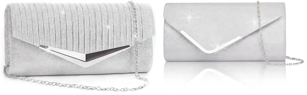 Larcenciel Shiny Sequin Envelope Clutch Evening Bag with Chain, Fashion Sparkly Party Prom Purse