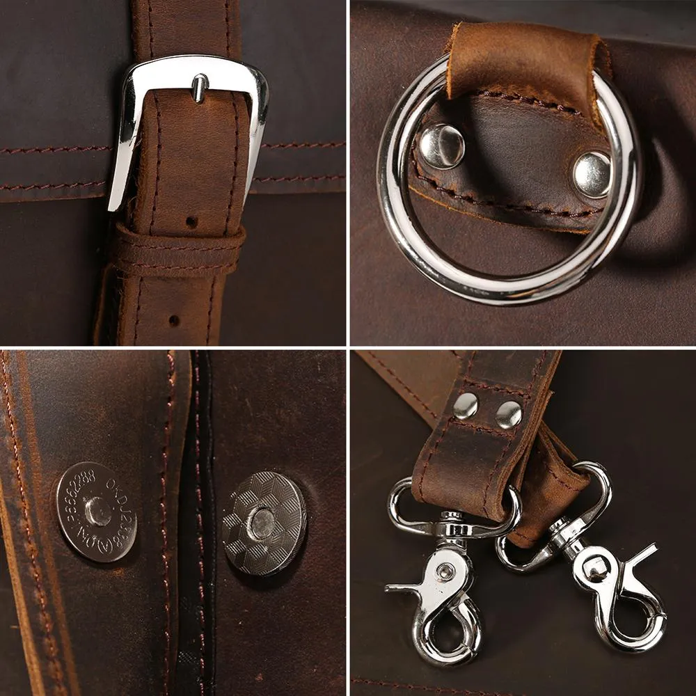Large Capacity Outdoor Male Leather Shoulder bag Brown Messenger Briefcase Convertible Multi Functional Travel Rucksack