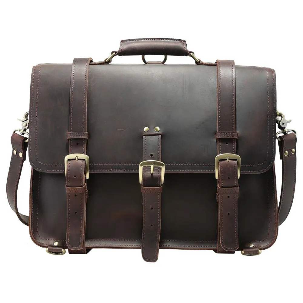 Large Capacity Outdoor Male Leather Shoulder bag Brown Messenger Briefcase Convertible Multi Functional Travel Rucksack