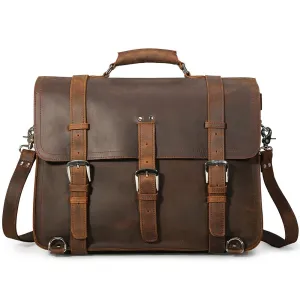 Large Capacity Outdoor Male Leather Shoulder bag Brown Messenger Briefcase Convertible Multi Functional Travel Rucksack
