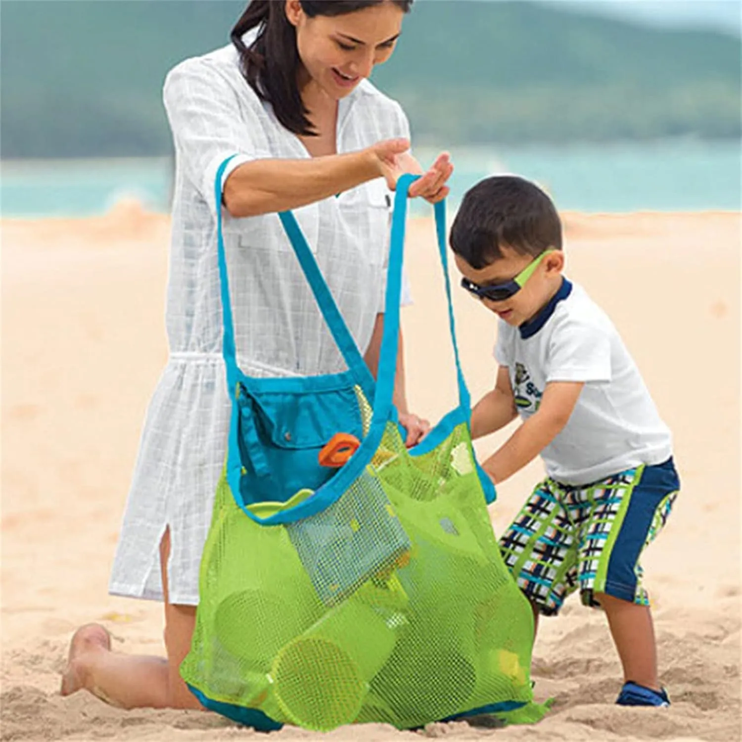 Large Mesh Beach Bag for Toys Reusable Shopping Bags Beach Bag Large Mesh Tote Bags Holiday Essentials