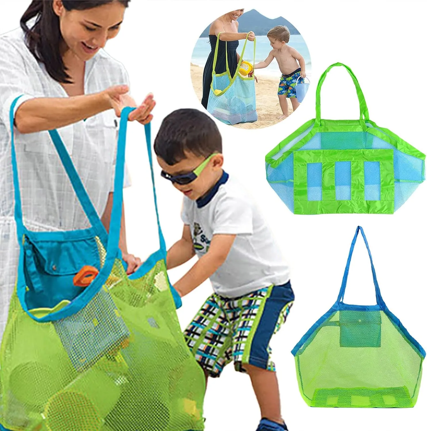 Large Mesh Beach Bag for Toys Reusable Shopping Bags Beach Bag Large Mesh Tote Bags Holiday Essentials