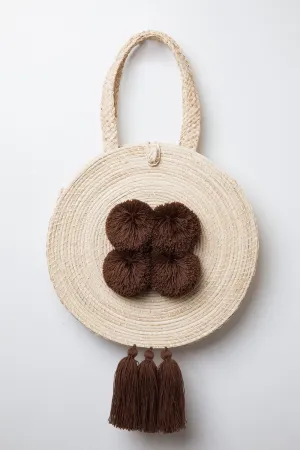 Large Palm Raffia Pom Pom Tassel Tote