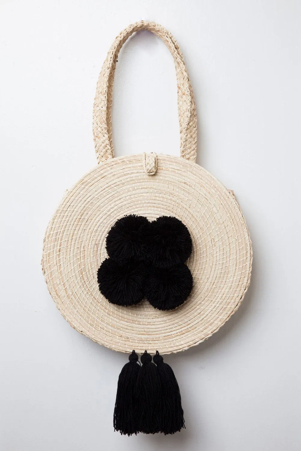 Large Palm Raffia Pom Pom Tassel Tote