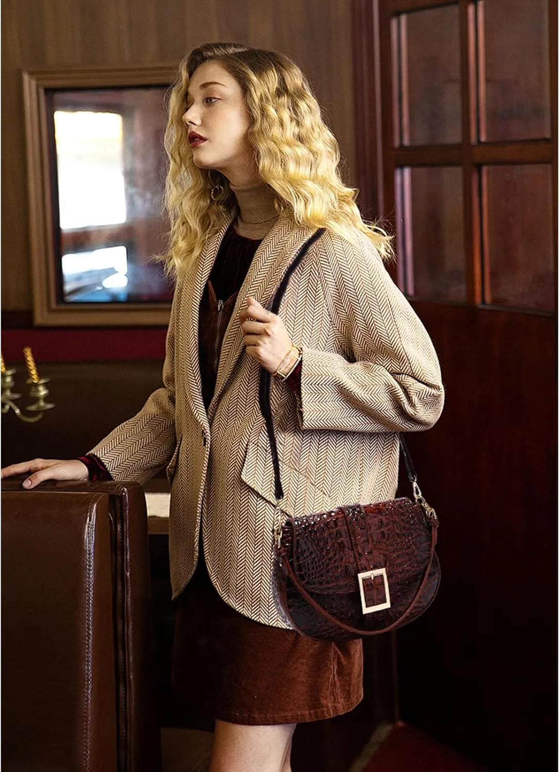 Leather Bags for Women Luxury Handbag Flap Purse Crocodile Pattern Crossbody Ladies Gradient Color Shoulder Bag