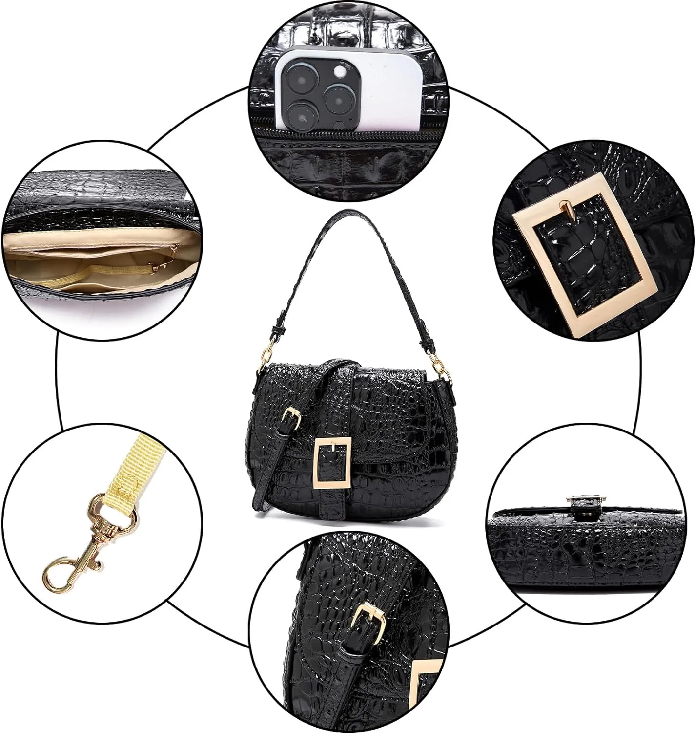 Leather Bags for Women Luxury Handbag Flap Purse Crocodile Pattern Crossbody Ladies Gradient Color Shoulder Bag