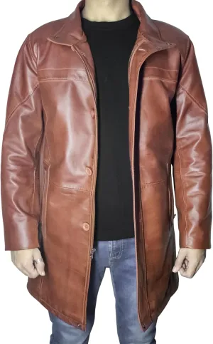 Leather Car Coat For Men 3/4 Length Mens Leather Trench Coat - Real Lambskin Long Leather Jacket For Men
