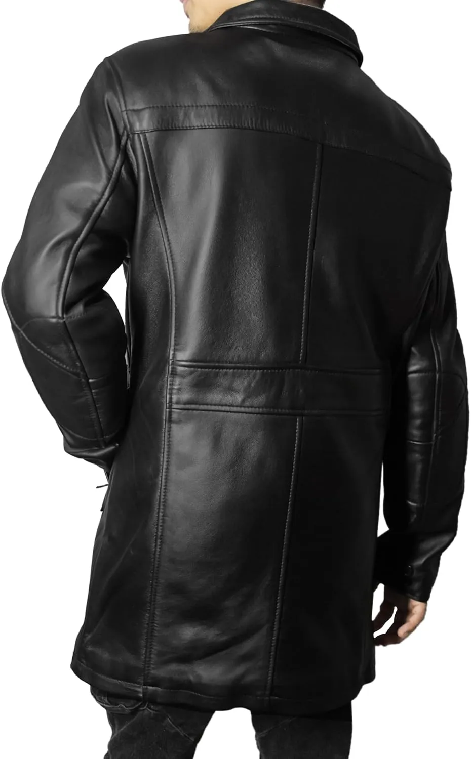 Leather Car Coat For Men 3/4 Length Mens Leather Trench Coat - Real Lambskin Long Leather Jacket For Men