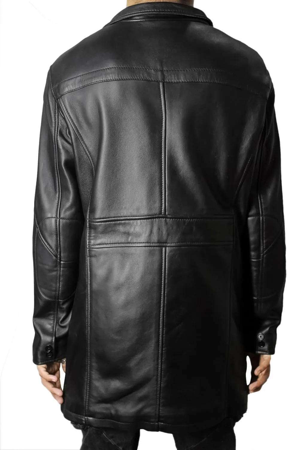 Leather Car Coat For Men 3/4 Length Mens Leather Trench Coat - Real Lambskin Long Leather Jacket For Men