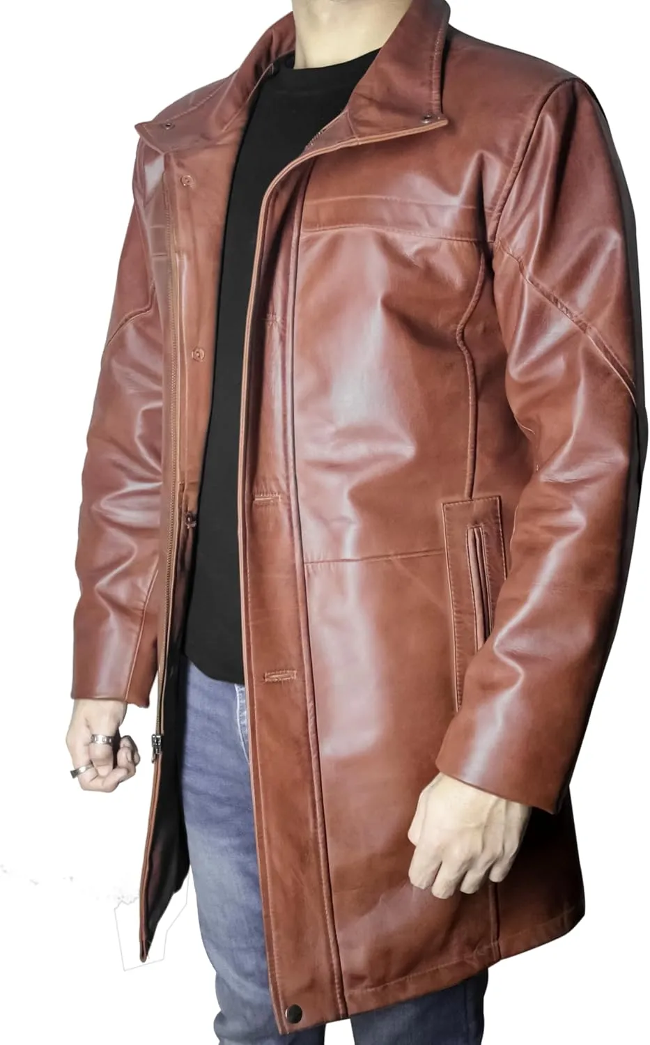 Leather Car Coat For Men 3/4 Length Mens Leather Trench Coat - Real Lambskin Long Leather Jacket For Men