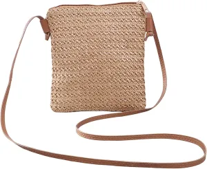 Leather Handbags Women Straw Shoulder Bags Hand Woven Crossbody Beach Small Bag
