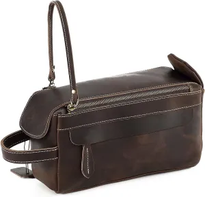 Leather Toiletry Bag : Vintage Travel Shaving for Toiletries, Cosmetics & More : Spacious Interior & Waterproof Lining : Compact, Fits Easily in Luggage (Coffee)