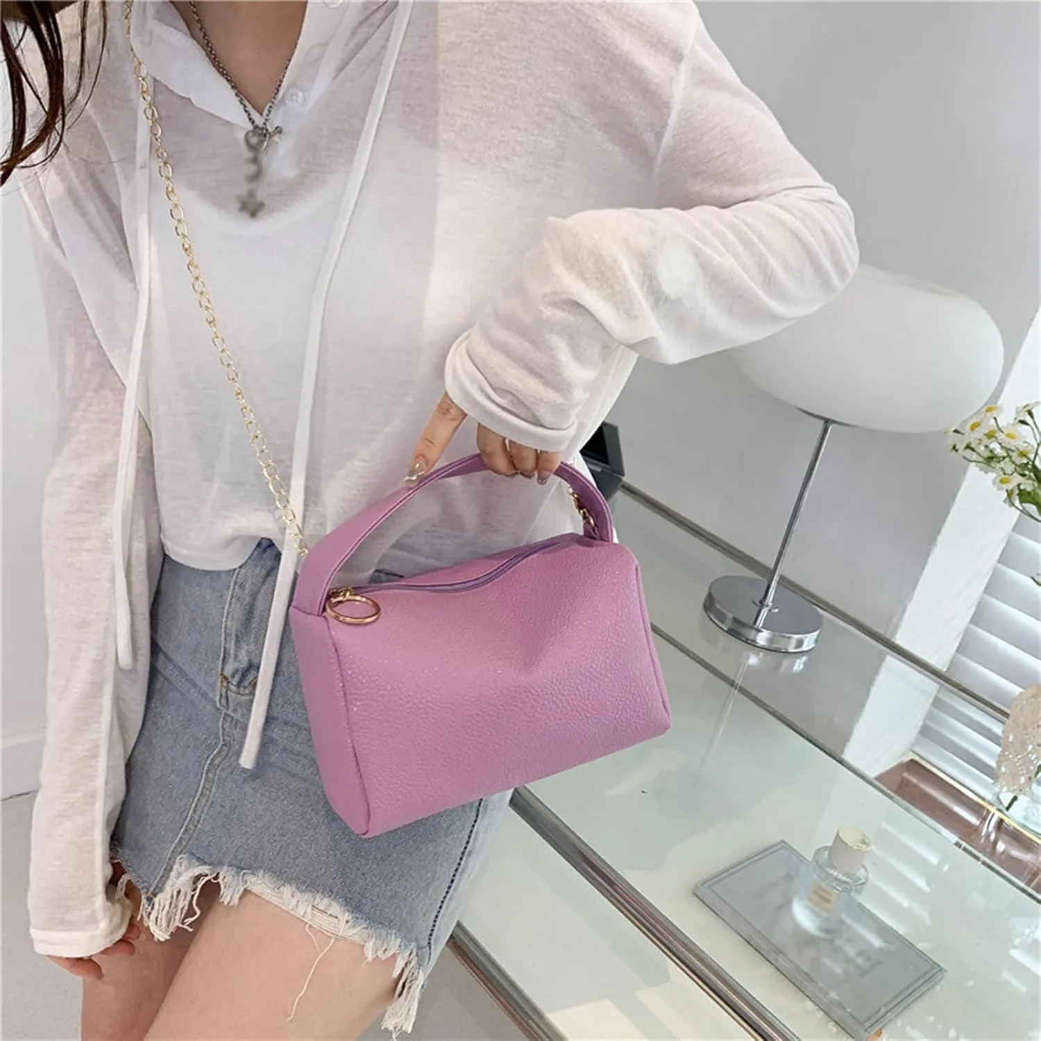 Leather Trendy Purse Fashion Women Artificial Leather Solid Color Zipper Phone Bag Shoulder Bag Messenger