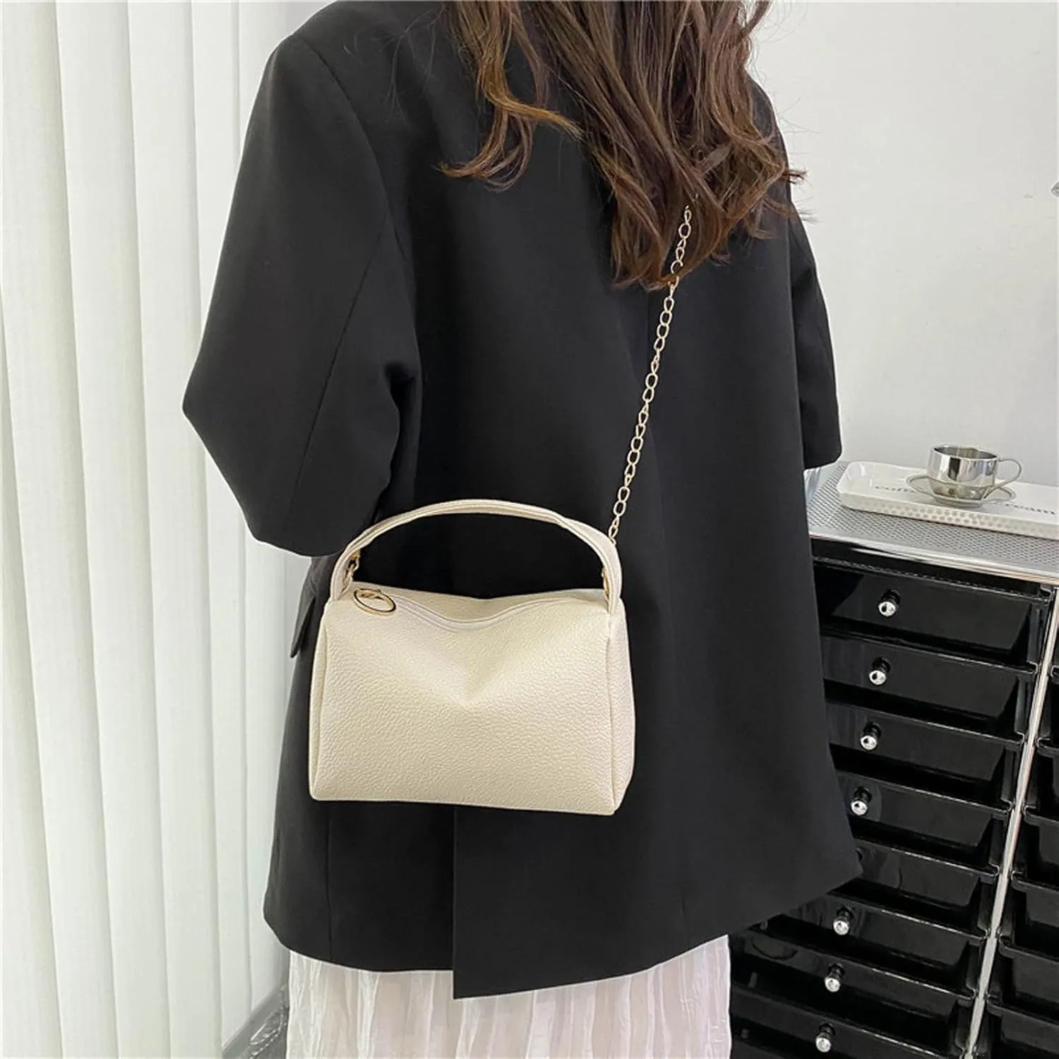 Leather Trendy Purse Fashion Women Artificial Leather Solid Color Zipper Phone Bag Shoulder Bag Messenger