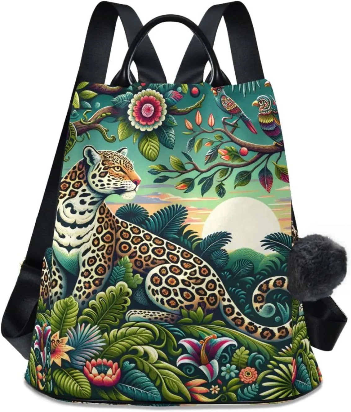 Leopard Lush Greenery Backpack for Women Anti Theft Large Fashion Travel Shoulder Bag Purse Rucksack Lightweight